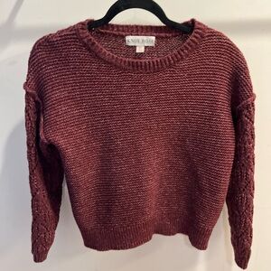 Knox Rose Burgundy Crewneck Sweater with Textured Sleeves